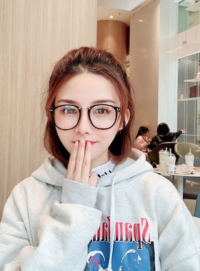 复古黑色方框眼镜韩版时尚原宿圆脸素颜平光镜可配近视男女显瘦潮