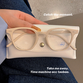 原宿风白色方框防蓝光眼镜男女网红素颜百搭小脸平光镜近视框架潮