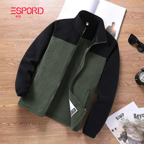 摇粒绒拼接撞色立领男士开衫卫衣