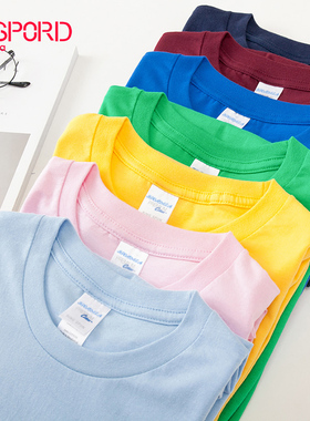 日系纯棉T恤男短袖情侣女圆领打底衫纯色定制文化衫白色绿色宽松t