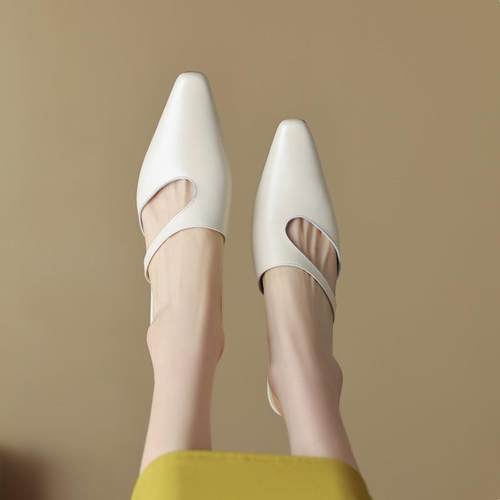 法式通勤方头穆勒一字半托粗跟高跟鞋时尚外穿包头凉拖鞋女无后跟