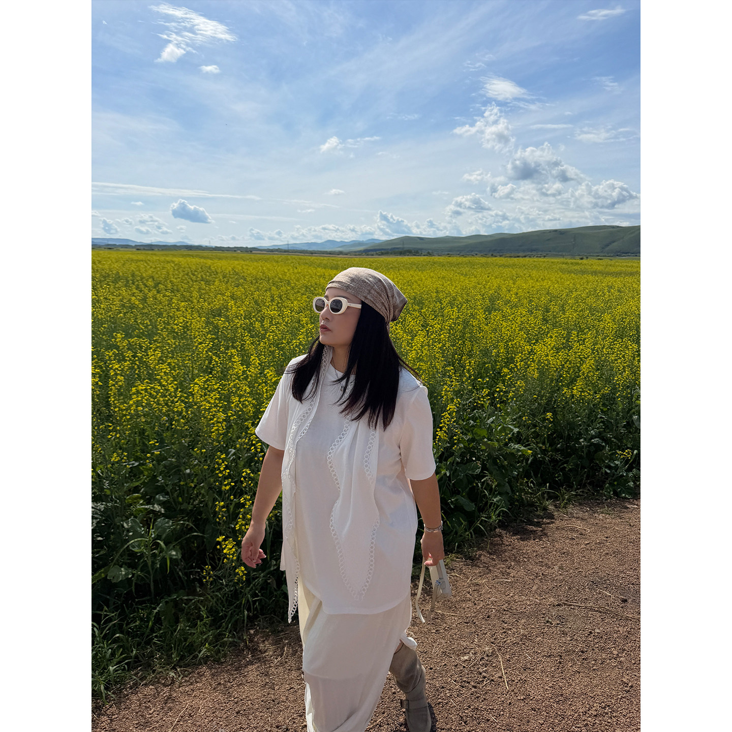 铅笔小鑫大码女装出游CP简约宽松T恤+蕾丝花边飘带