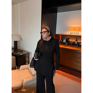 铅笔小鑫大码女装打破沉闷简约修身显瘦半拉链保暖毛领上衣