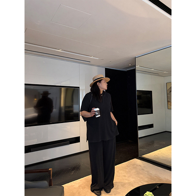 铅笔小鑫大码女装垂感十足宽松慵懒坑条亲肤休闲阔腿裤