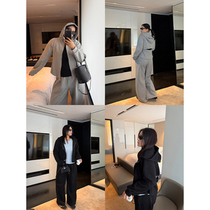 铅笔小鑫大码女装显瘦CP春日套装连帽开衫+阔腿长裤