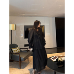 铅笔小鑫大码女装 重工CP 塔克褶花边荷叶领衬衫+半身裙套装