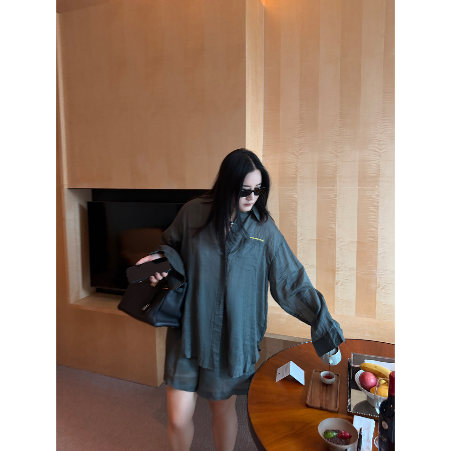 铅笔小鑫大码女装老钱风慵懒休闲衬衫+全松紧短裤套装