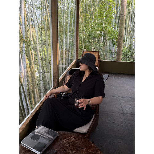 铅笔小鑫大码女装日常好穿遮肉显瘦半排扣V领连衣裙