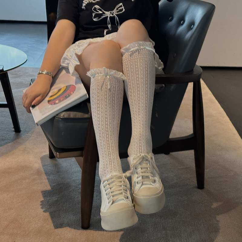 铅笔小鑫蝴蝶结蕾丝袜子