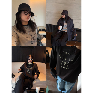 短袖 休闲宽松高品刺绣萌趣减龄小狗T恤大码 女装 铅笔小鑫大码