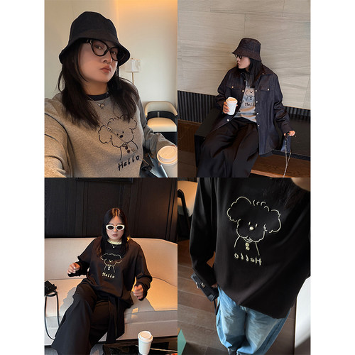 铅笔小鑫大码女装休闲宽松高品刺绣萌趣减龄小狗T恤大码短袖