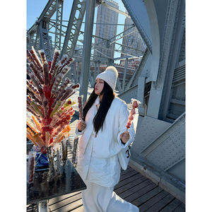 铅笔小鑫大码女装菱格绗缝衬衣式棉服外套+马甲两件套