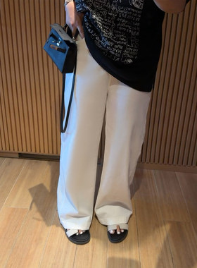 铅笔小鑫大码女装垂廓简约纯色休闲宽松高腰复古直筒裤