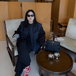 铅笔小鑫大码女装休闲宽松可拆卸袖子拼接外套胖mm大码秋冬马甲