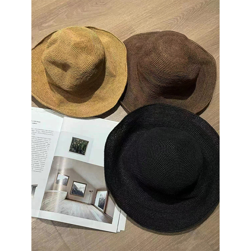 铅笔小鑫大码女装手工钩织大帽檐折叠渔夫帽文艺遮阳透气太阳帽