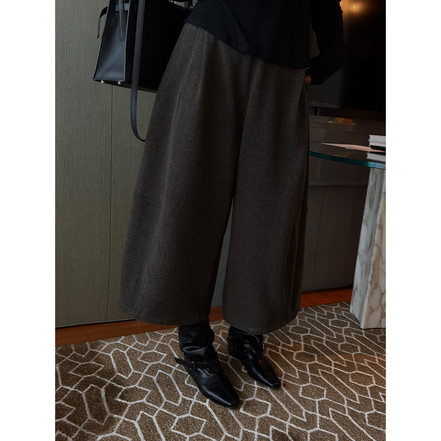 铅笔小鑫大码女装超松弛日系简约复古阔挺宽松休闲高腰阔腿裤图片