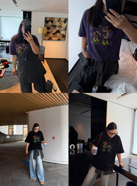 铅笔小鑫大码女装松弛显瘦休闲复古趣味减龄小狗印花T恤大码短袖