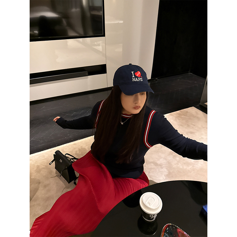 铅笔小鑫大码女装 校园英伦风 撞色拼接 圆领长袖T恤