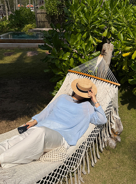 铅笔小鑫大码女装慵懒两件套休闲镂空微透罩衫+吊带