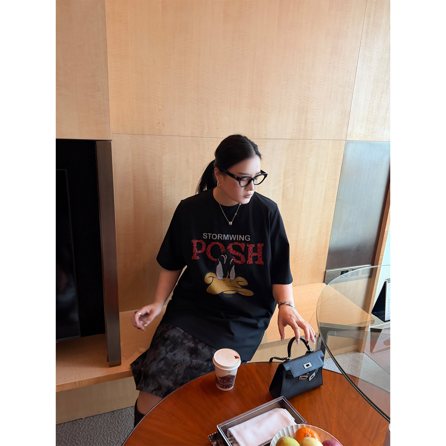铅笔小鑫大码女装美式万搭显瘦趣味卡通字母印花T恤