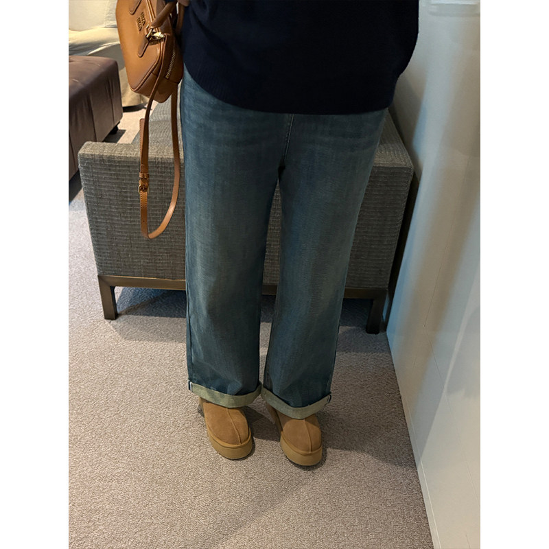 铅笔小鑫大码女装弹力加绒好穿百搭保暖厚款简约直筒牛仔裤