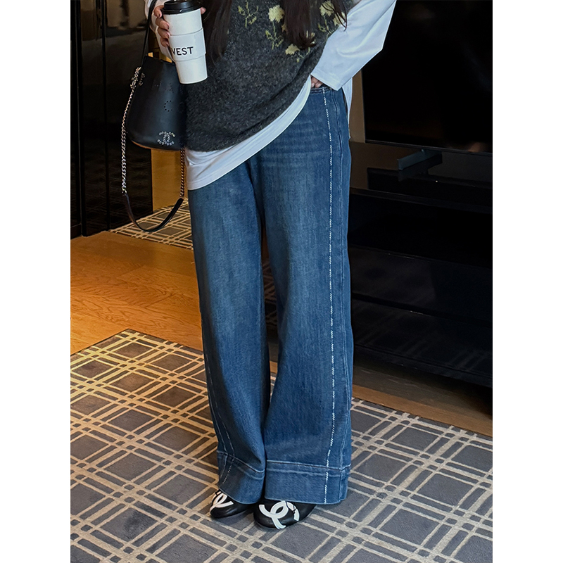 铅笔小鑫大码女装 松弛感 大明线设计 复古高腰 显瘦牛仔直筒裤