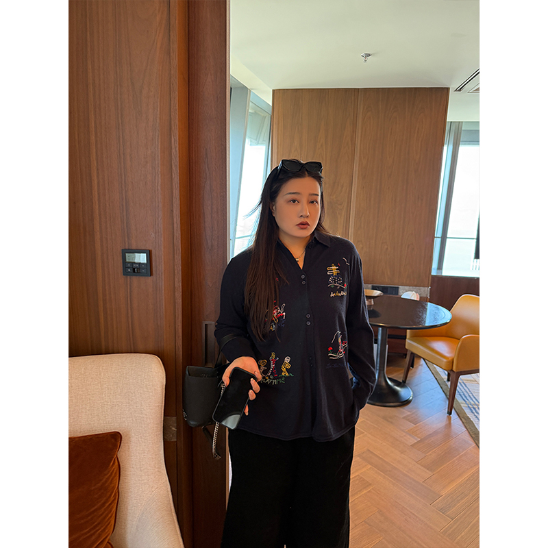 铅笔小鑫大码女装 重工刺绣 高弹力 暖暖大码针织开衫