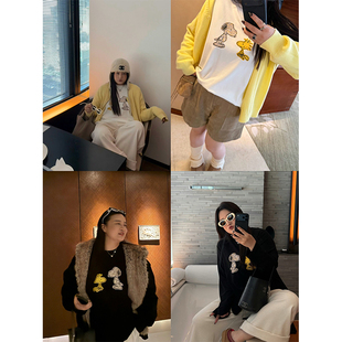 铅笔小鑫大码女装减龄卡通印花圆领宽松百搭长袖T恤