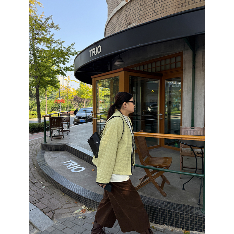 铅笔小鑫大码女装 简约轻薄 保暖夹棉 经典格纹棉服外套