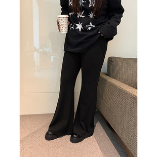 黑色绒面阔腿喇叭裤 复古高腰修饰比例 女装 铅笔小鑫大码