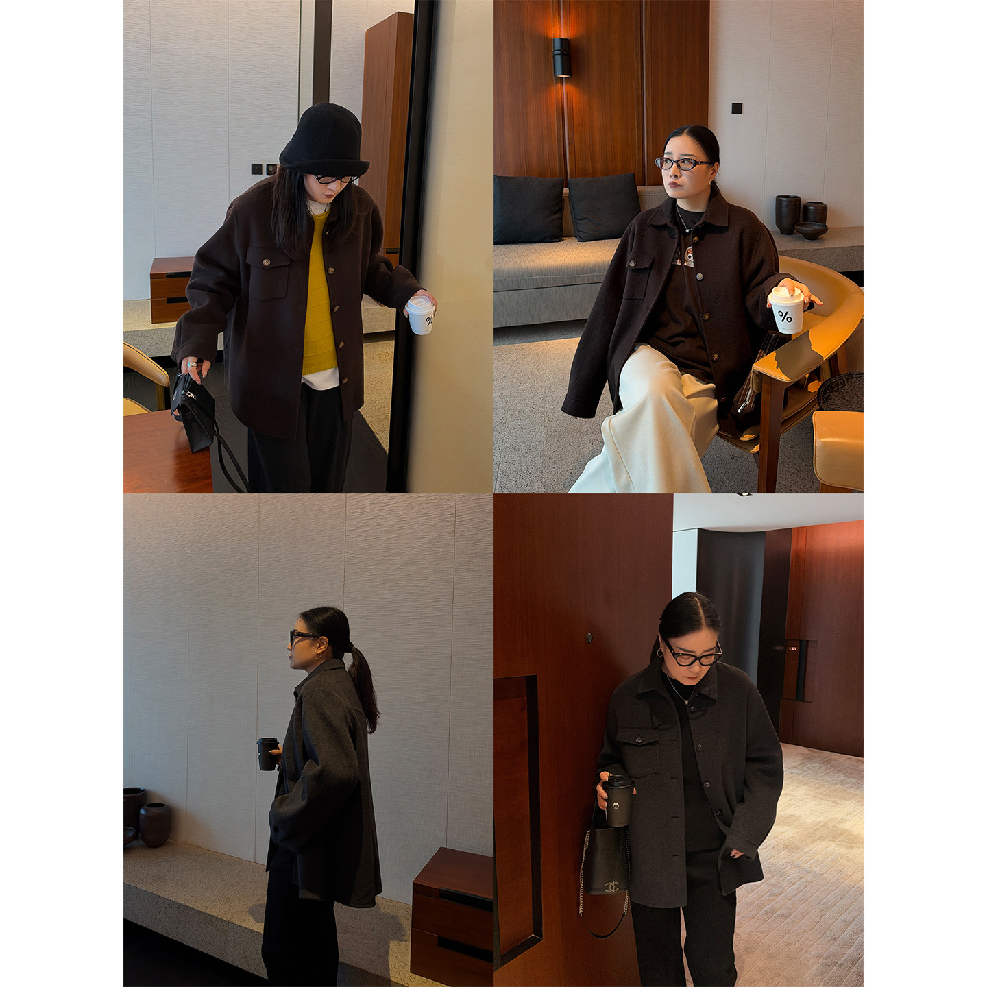 铅笔小鑫大码女装简约翻领复古单排保暖扣羊绒外套