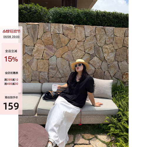 铅笔小鑫大码女装满分爱自留款宽松遮肉压褶泡泡袖上衣