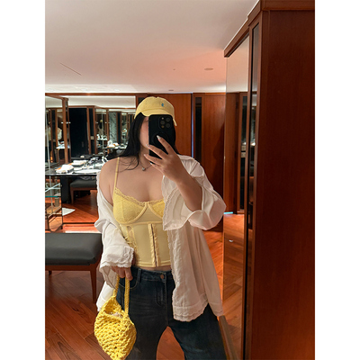 铅笔小鑫大码女装 法式吊带 蕾丝花边 V领露背修身显瘦背心