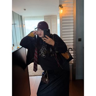 拉链牛仔外套 铅笔小鑫大码 洗水作旧 chill松弛 半身裙 女装