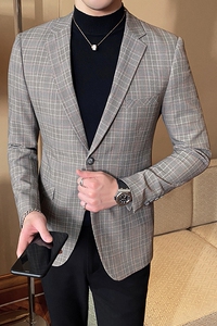 2021春新款西装 男士复古格子西装西服单西外套805-P155图片