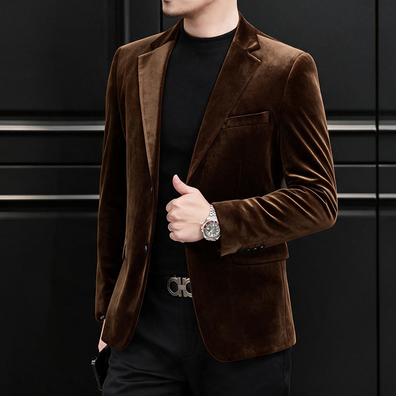 2026男装金丝绒小西装男士商务休闲西服XZ6801P175,男装西服套装,电商D225