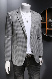 2021男士加厚格子秋季修身上衣西服小西装外套666P185控价318图片