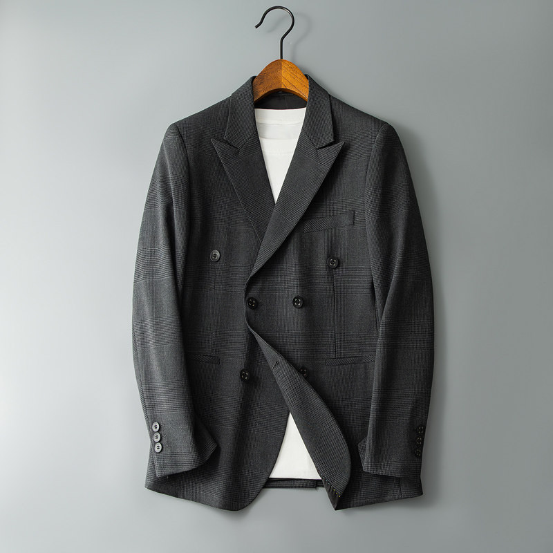 新款秋冬新款男士西装加厚休闲格子戗驳领双排扣西服外套2502P175图片 新款秋冬新款男士西装加厚休闲格子戗驳领双排扣西服外套2502P175图片