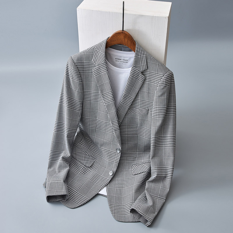 长袖灯笼袖常规标准修身西服上装韩版条纹男士西服时尚休闲春季,男装西服,电商D225