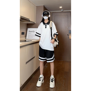 夏季潮流织带短袖翻领POLO衫短裤休闲运动套装TZ825特批P60控98