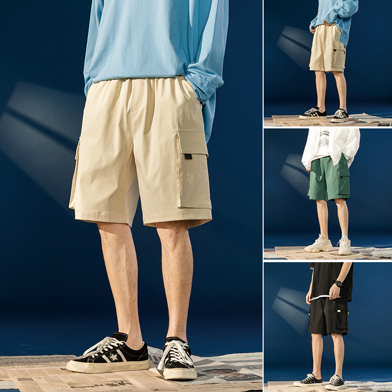 Summer trend Capris color contrast three dimensional pocket tooling shorts