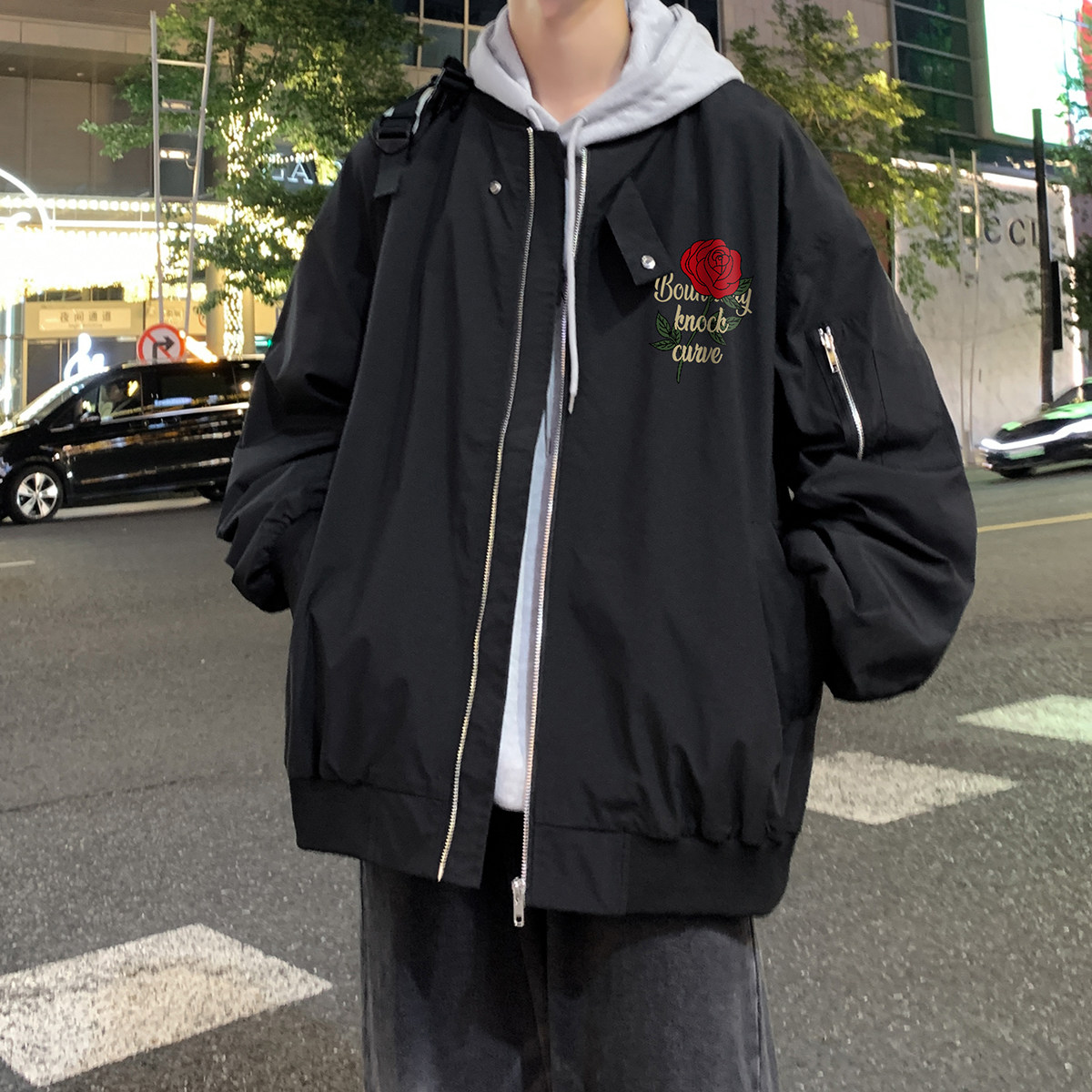 港风24春季立领潮流印花复古情侣夹克外套F366P65控88,男装夹克,电商A247