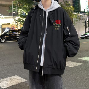港风24春季立领潮流印花复古情侣夹克外套 F366P65控88图片
