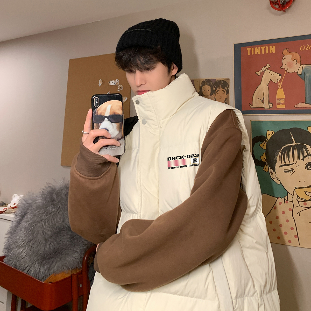 港风23新款秋冬时尚百搭宽松字母印花羽绒马甲MJ108P115控158，男装羽绒服，电商A247