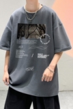 港风夏季圆领设计感ins时尚图案印花宽松短袖T恤T1080P25控38，男装T恤，电商A247