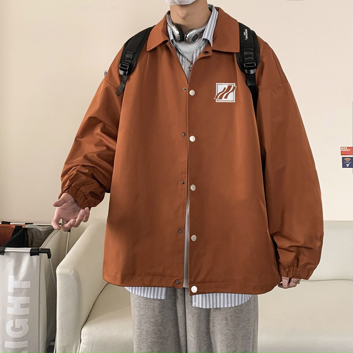 港风23春季新款ins时尚潮流字母印花教练服夹克外套JK318P50控78,男装夹克,电商A247