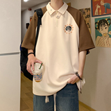 夏季280G珠地美式宽松翻领印花polo衫短袖T恤DT461特批P40控68，男装Polo衫，电商A247