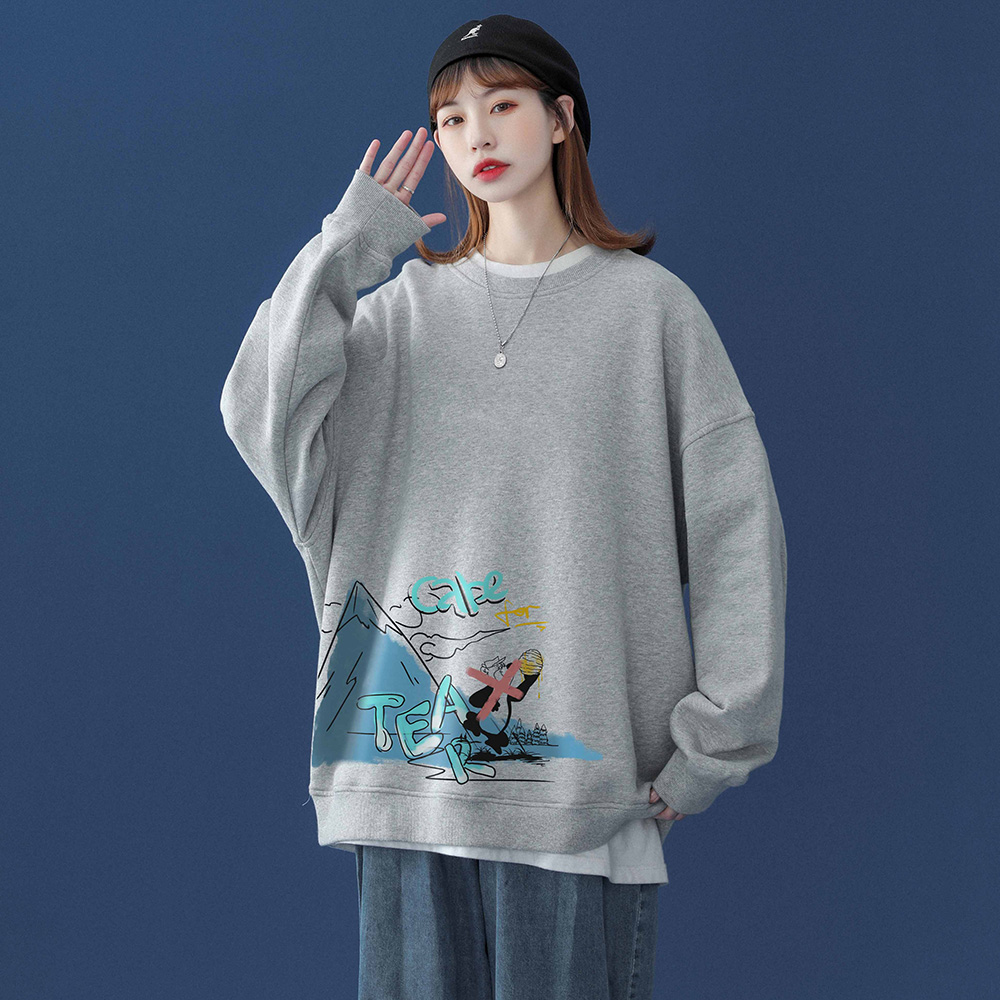 Unisex spring trend printing loose couple girls' sweater