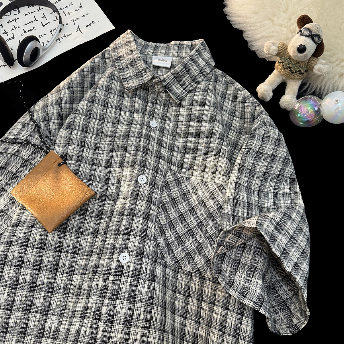 毛毯夏季潮流宽松细格短袖衬衫男生衬衣S222特批P35控58，男装衬衫，电商A247