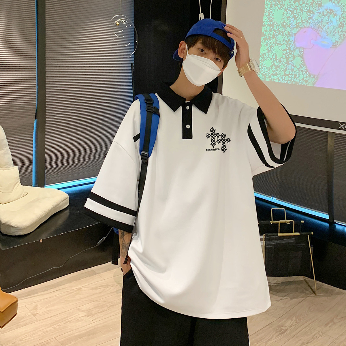 夏季潮流拼色翻领POLO衫搭短裤休闲运动套装TZ827特批P65控98,男装T恤,电商A247
